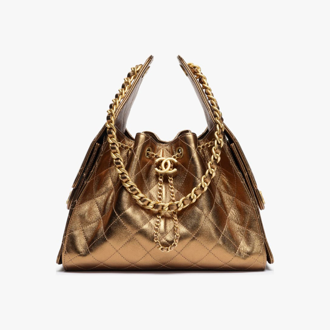 Women's Classic Double C Logo Solid Color Cowhide & Leather Tote Shoulder Bag Bags #77572