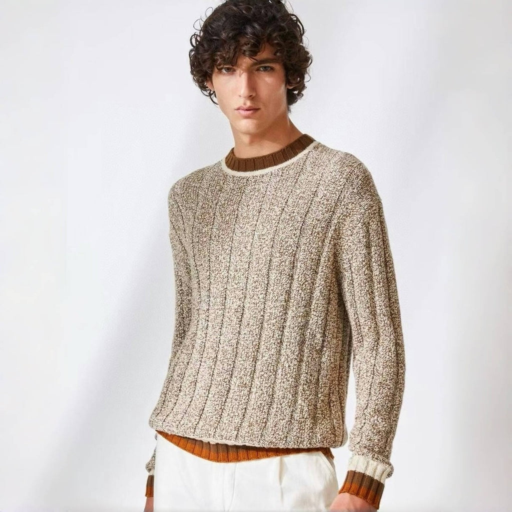 LP Men's Spring & Autumn Fashion Stripe Color Blocking Long Sleeve Knit Sweater Fit Cashmere Crew Neck Sweater Ngvp #9475