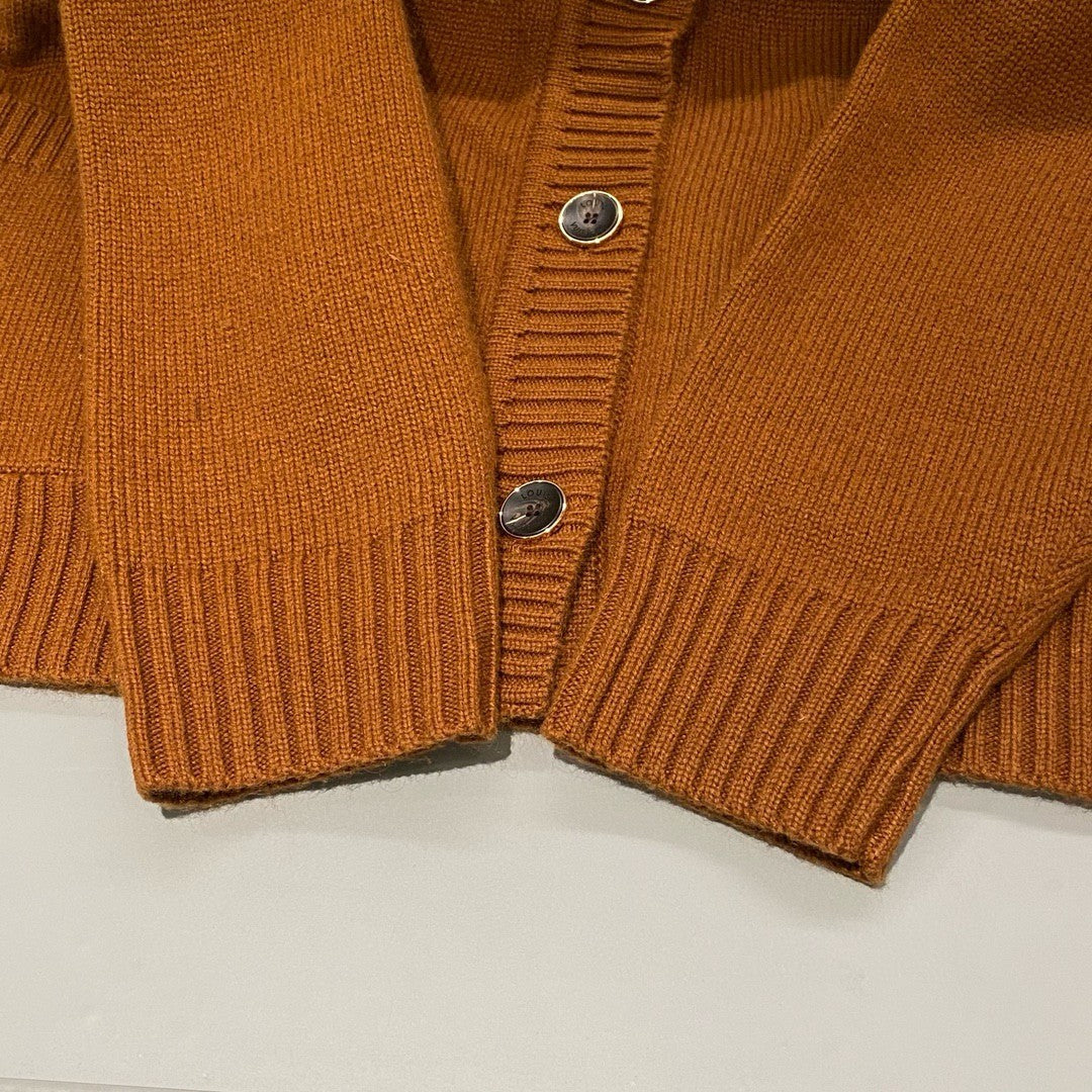 Men's And Women's Spring And Fall Solid Color V-neck Cashmere Blend Single Breasted Long Sleeved Knit Cardigan Jacket #74711