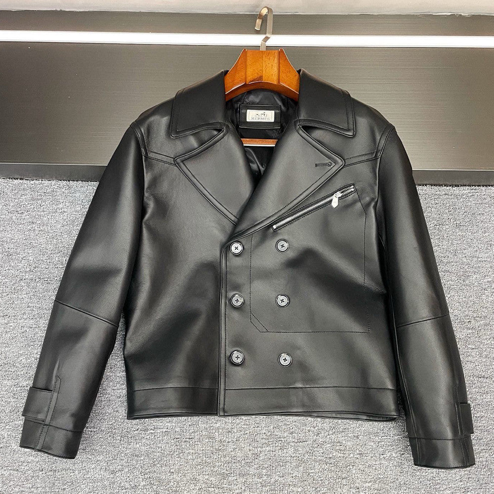 Men's 2025FW New Zealand Sheepskin Leather Jacket Double-breasted Bomber Jacket #194116