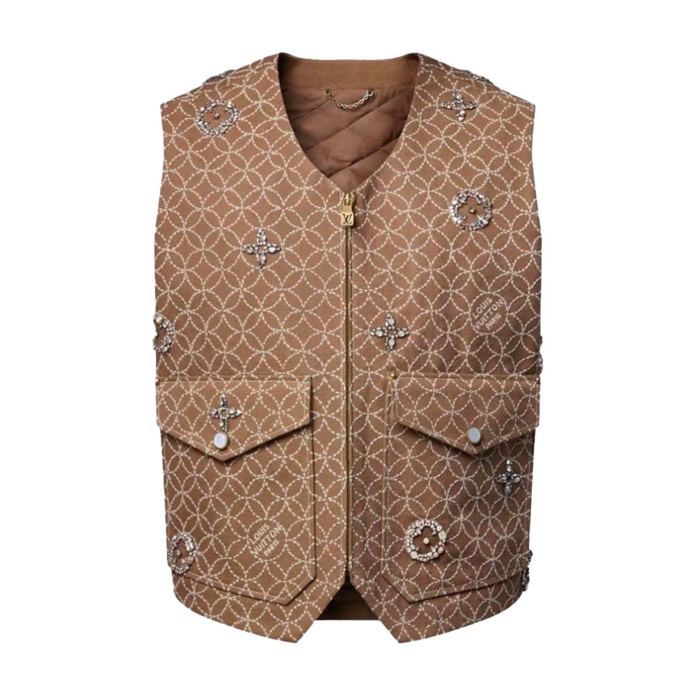 1Vx FW25 FallWinter Men's Collaboration Vest with Letter Print and Zipper Pockets #83218A