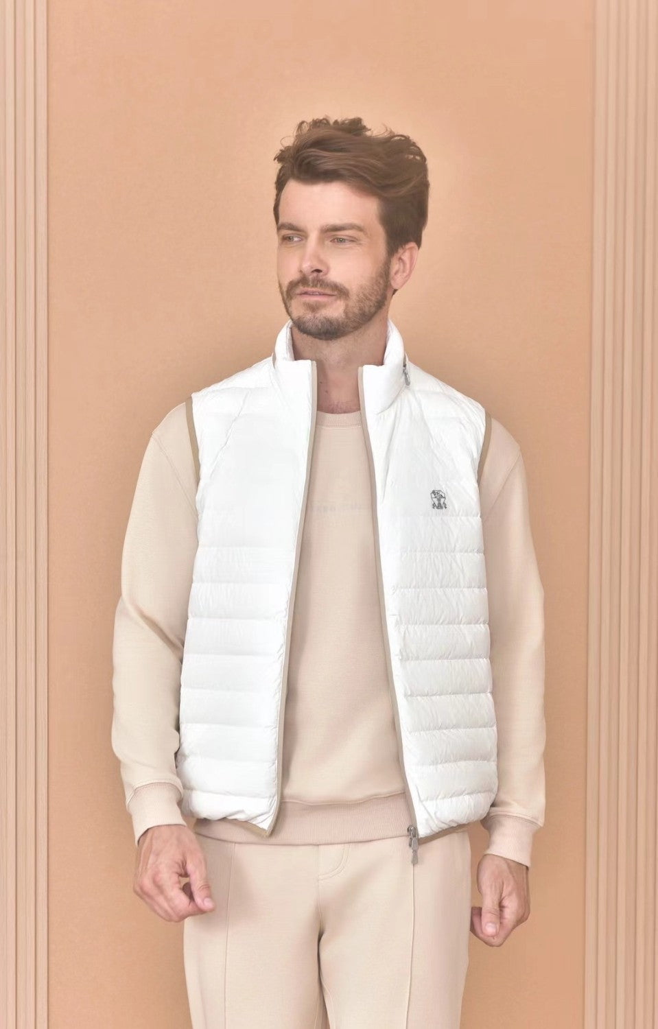 BC Men's Logo Embroidered High Neck Zipper Solid Color Fitted Straight Sleeveless Down Vest Ngvp #9665