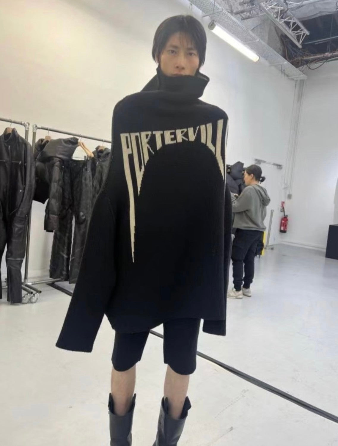 Rick Owens Men's High Neck Letters Jacquard Knit Large Silhouette Casual Long Sleeve Black Sweater For Fall And Winter Ngvp #9431