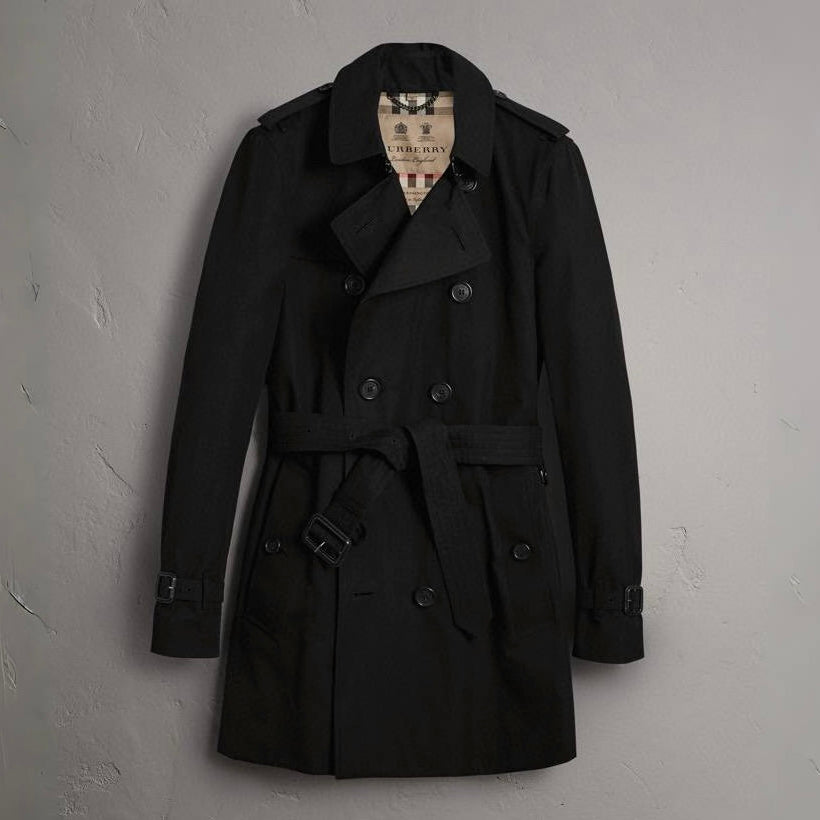 Men's Spring and Autumn Solid Color Double Breasted Mid-Length Waist Trench Coat Jacket #72856