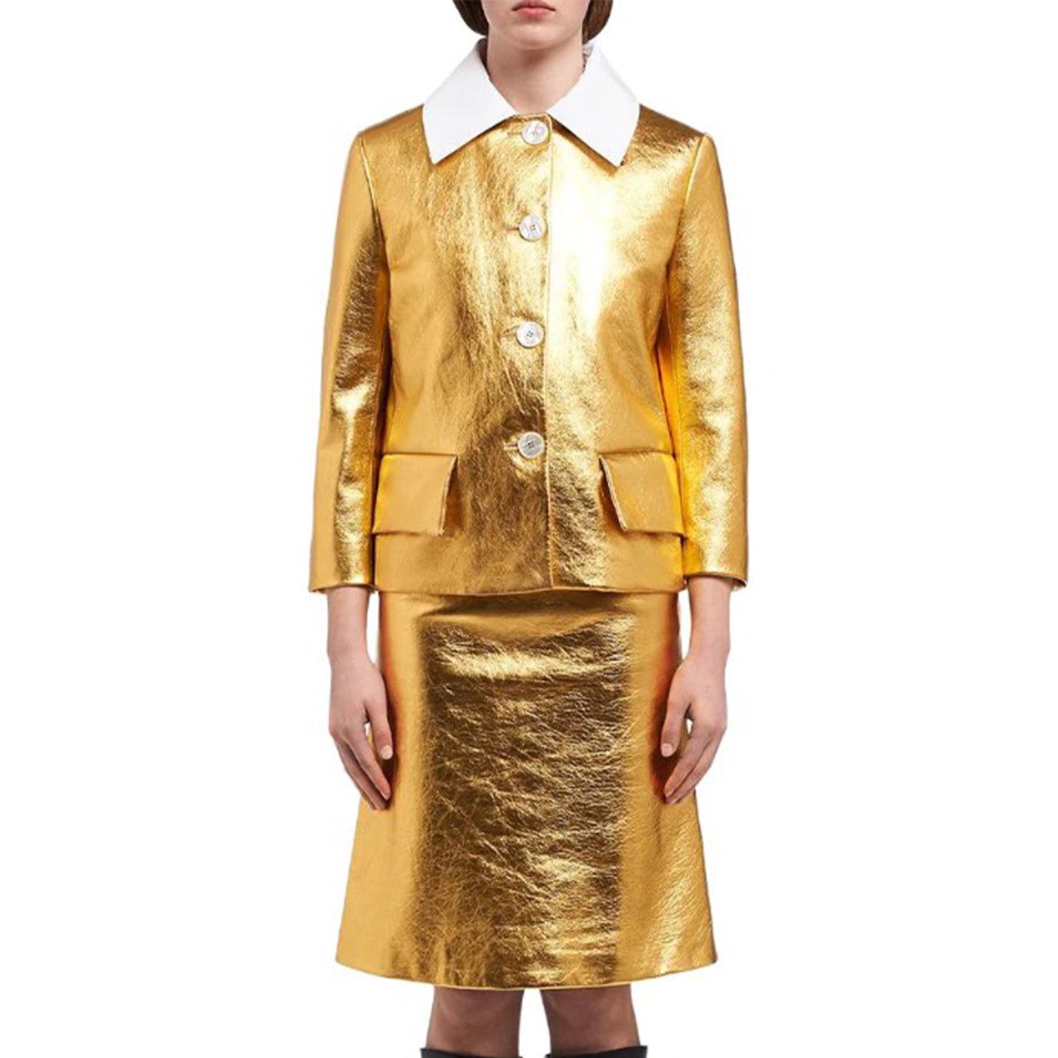 Women's Winter Solid Color Lapel Colorblocking Collar Edge Shiny Short Sheepskin Jacket Casual Half Skirt Ngvp #8149