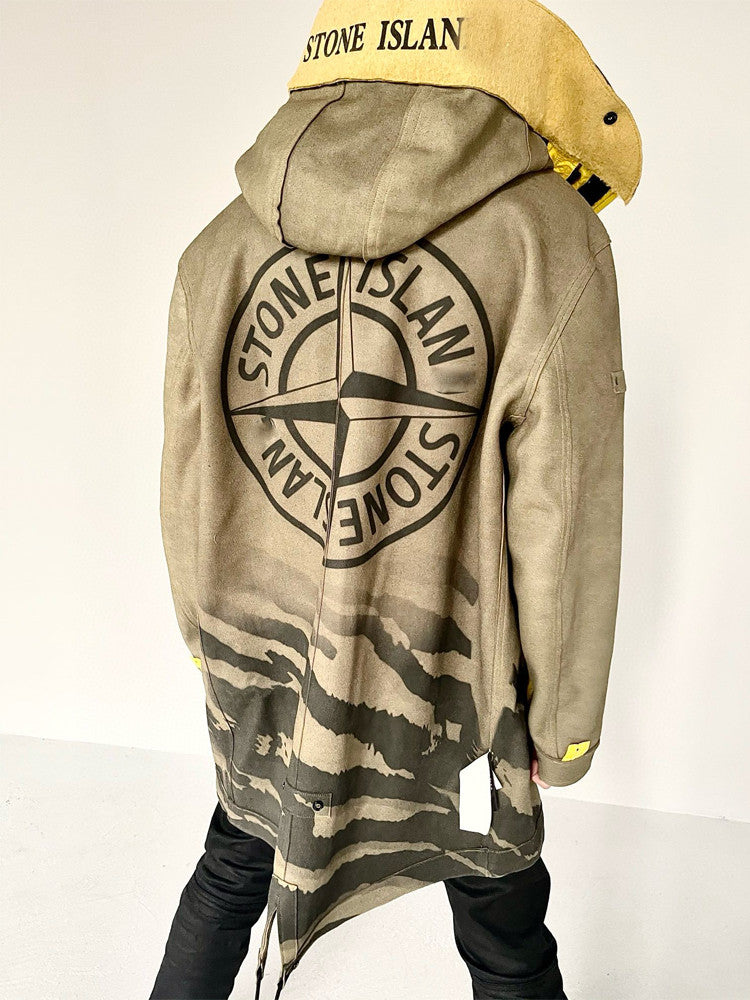 Men's Fall And Winter Winter Thickened Suede Printed Hooded Coat Front And Back Wear Jacket With Liner #72395