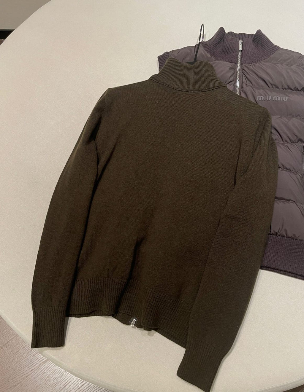 Cashmere Knitted Patchwork Goose Down Stand Collar Down Jacket #194161