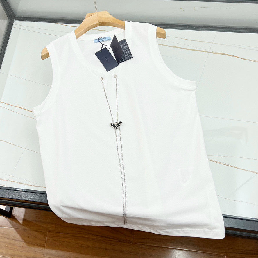 Men's and Women's Summer Alphabet Iron Tag Hanger Chain Solid Colour Cotton Sleeveless Tank Top Vest #97868