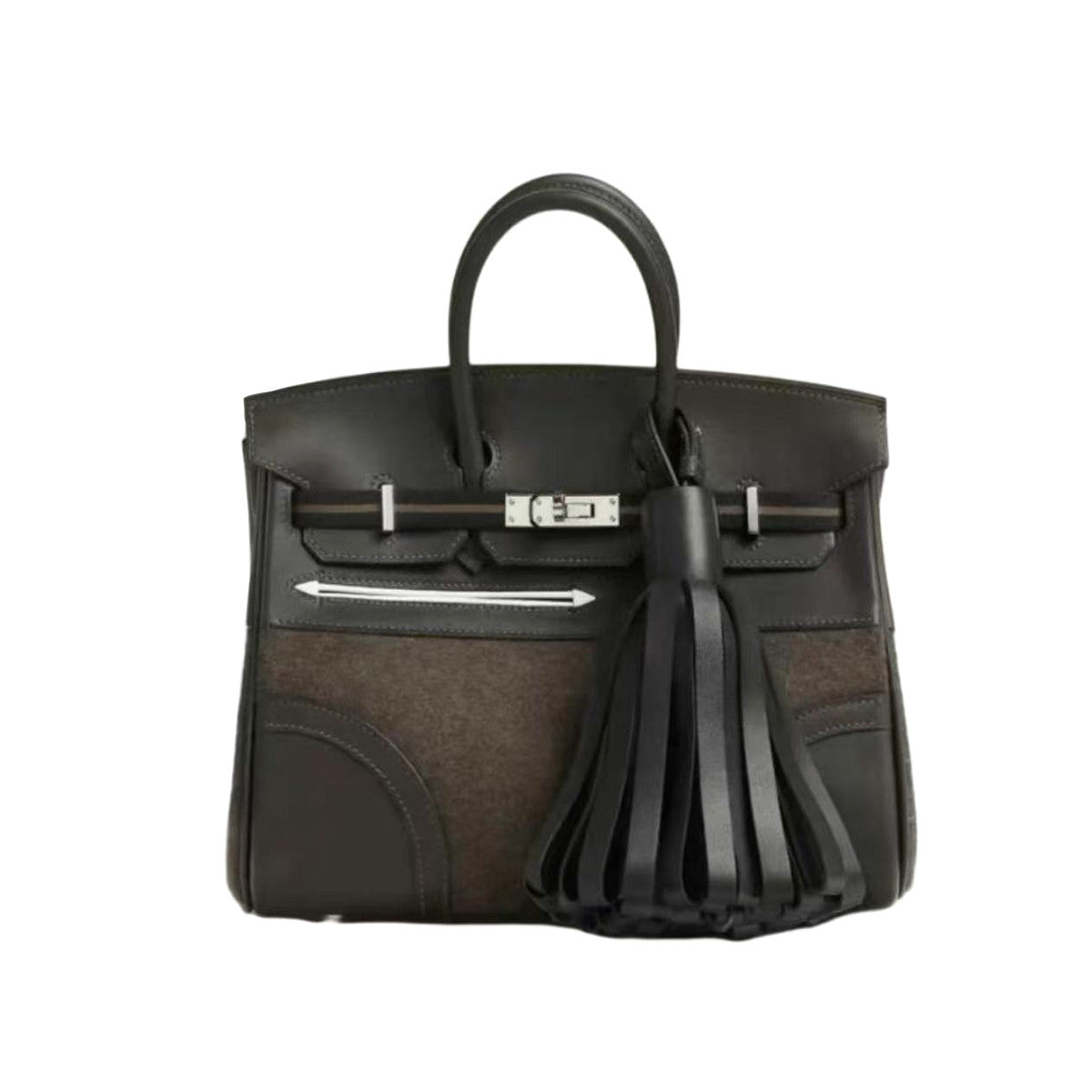 Birkin Go Team 25 BKG25 Women's Solid Color Wool Felt and Calfskin Handbag Bag Bags #77527