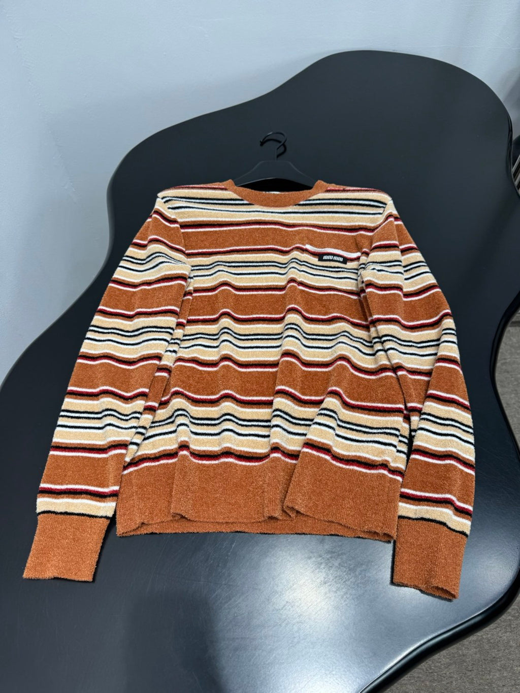Women's Spring/Summer Chenille Knit Sweater Striped Fashion-Forward Crew Neck Long Sleeve Pullover #194403
