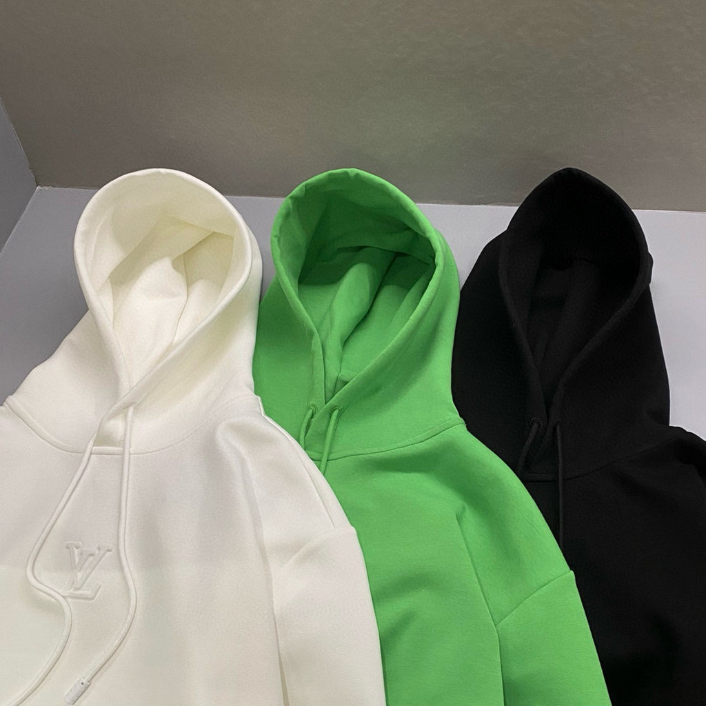 Men's Embossed Logo Sport Casual Plain Knit Cotton Hooded Sweatshirt Pullover #97947