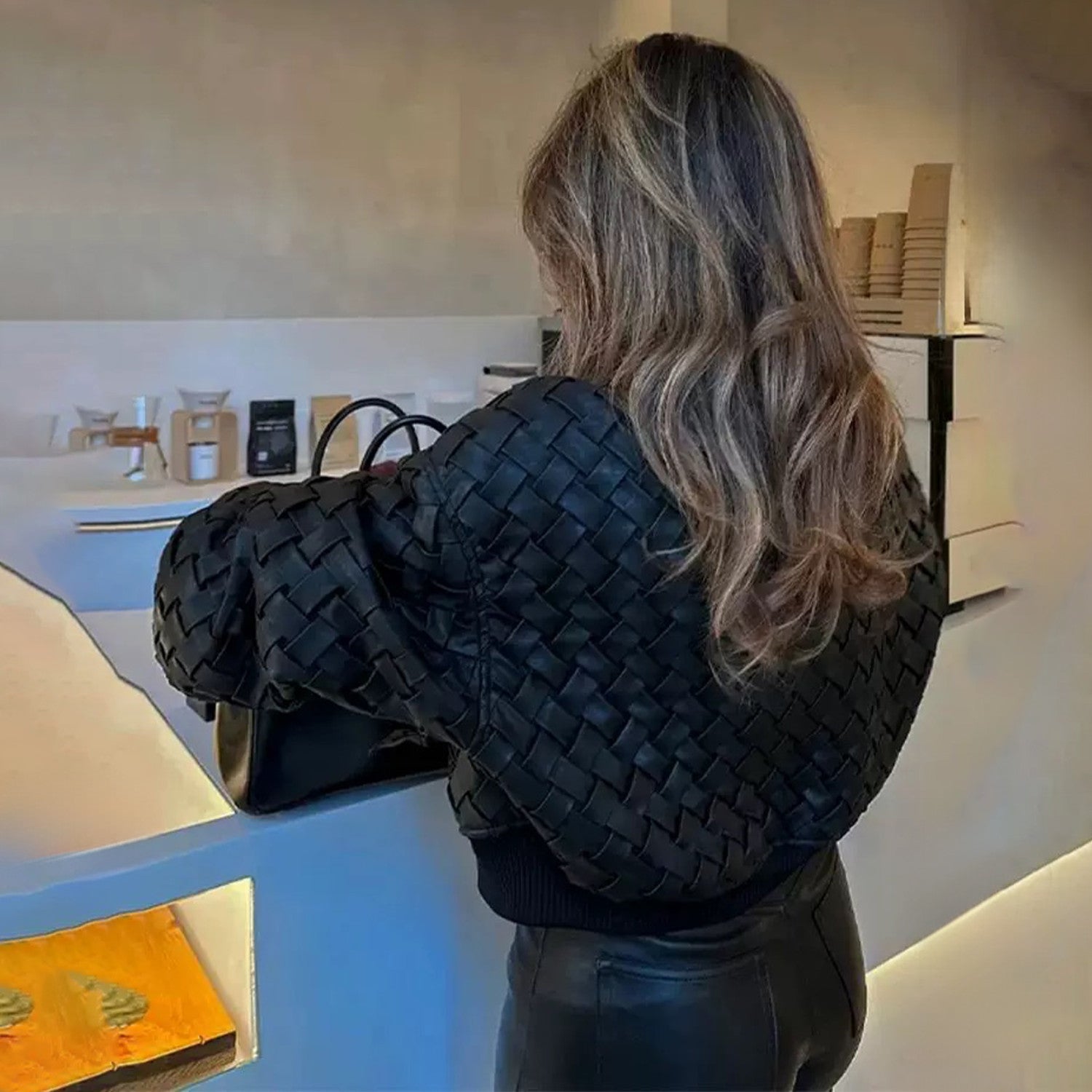 Women's Autumn And Winter Deluxe Solid Color Lapel Flight Suit Leather Button Woven Sheepskin Coat Jacket Ngvp #9136