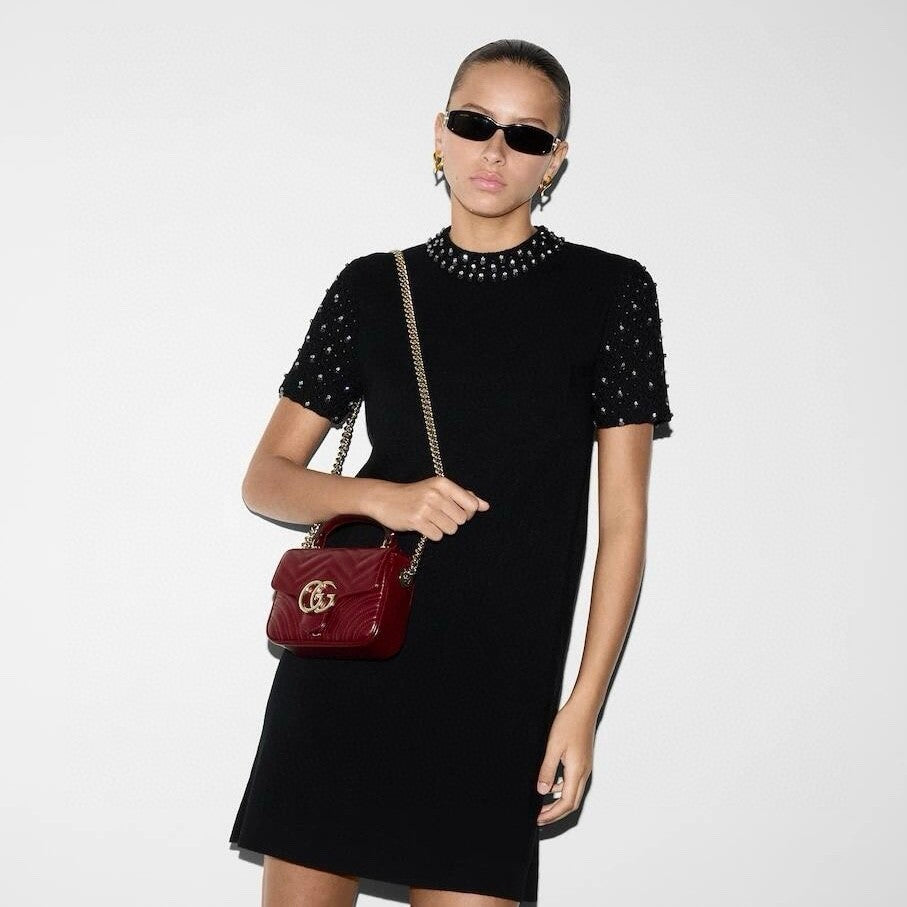 Women's Summer Solid Color Round Neck Beaded Rhinestone Embroidery Short Sleeve Knit Dresses Ngvp #9759