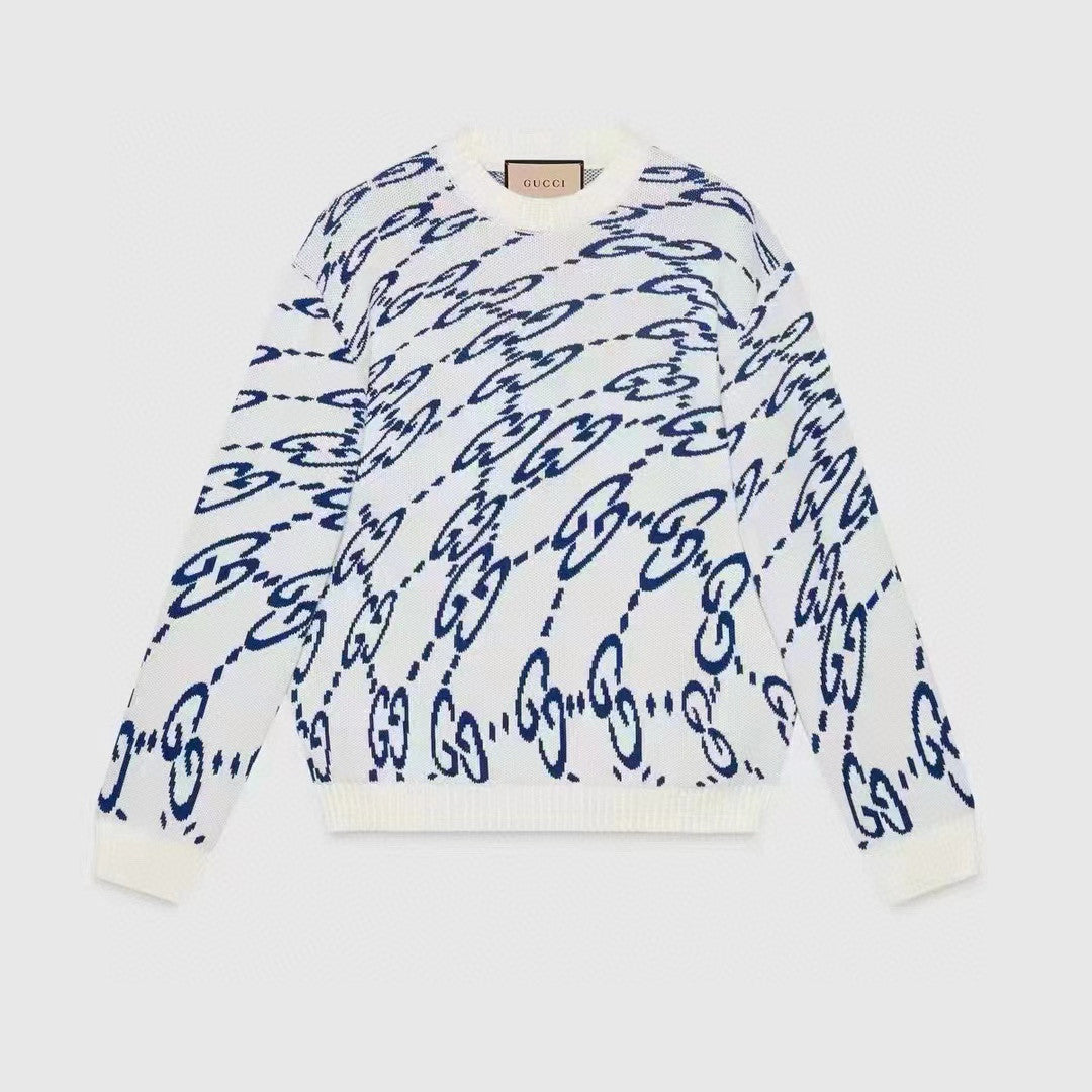 Men's Spring & Autumn Colorblocking Wavy Letter Logo Round Neck Long Sleeve Pullover Knit Sweater #98523