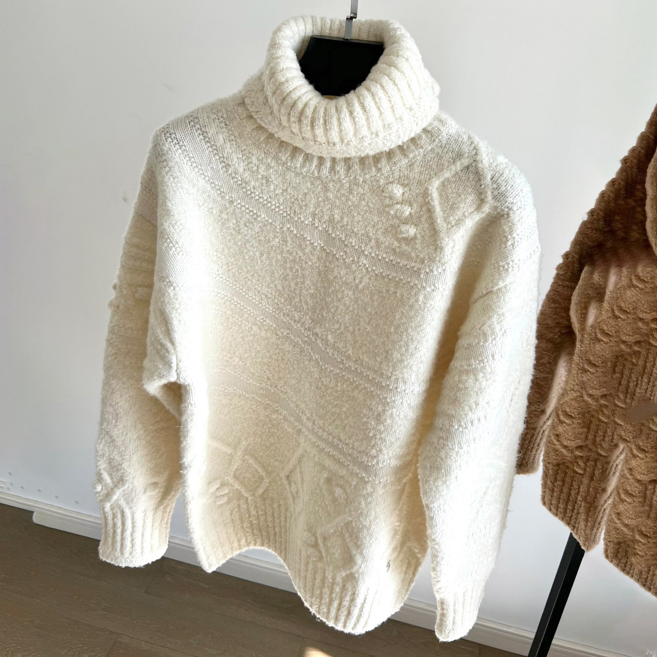 Women's Autumn/winter Ski Pullover High Neck Long Sleeve Three-dimensional Jacquard Knitted Sweater Ngvp #1999