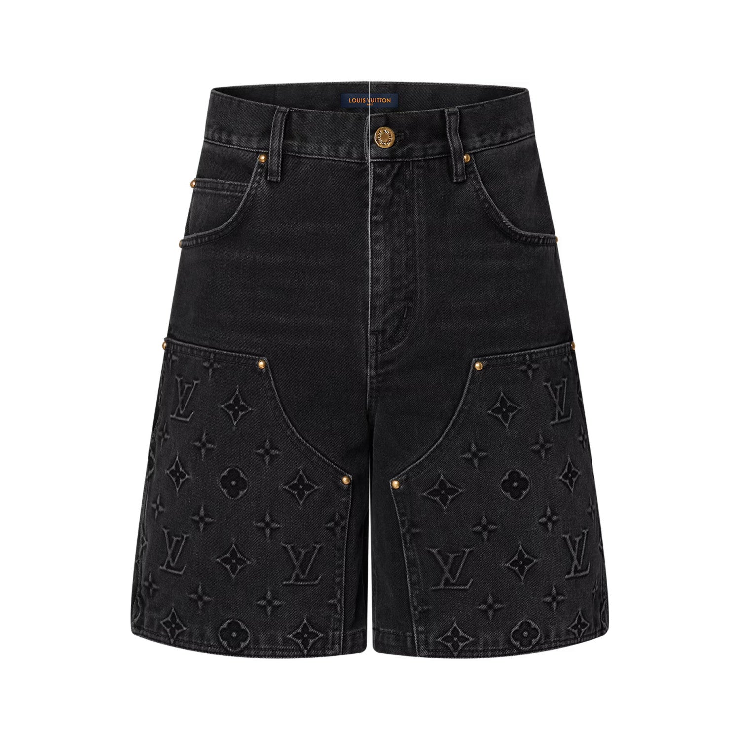 Men's Summer Black Letter Print Logo Pattern Zipper Pocket Denim Shorts Pants #72732