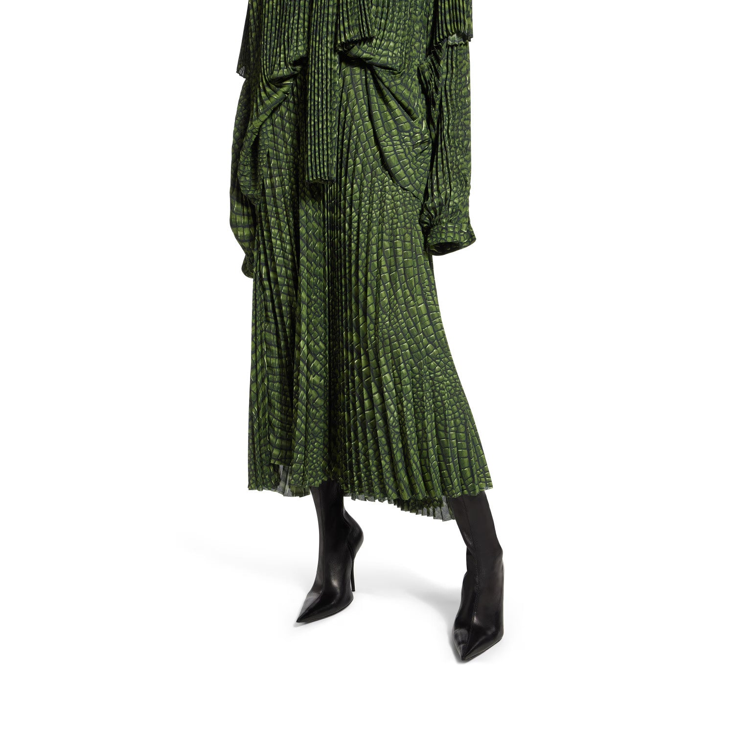 Women's Spring Summer High Street Solid Color Long Double Sleeve Mulberry Silk Pleated Dress Loose Dresses Ngvp #1225