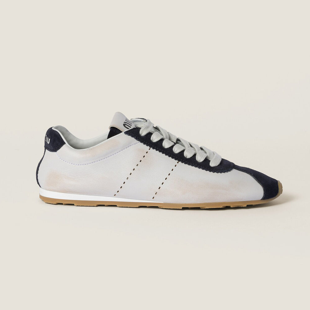 MM Women's Plume Nappa Leather and Suede Sneakers Four Seasons Round Toe Lace Up Solid Color Low Derby Shoes Casual Shoes #81347