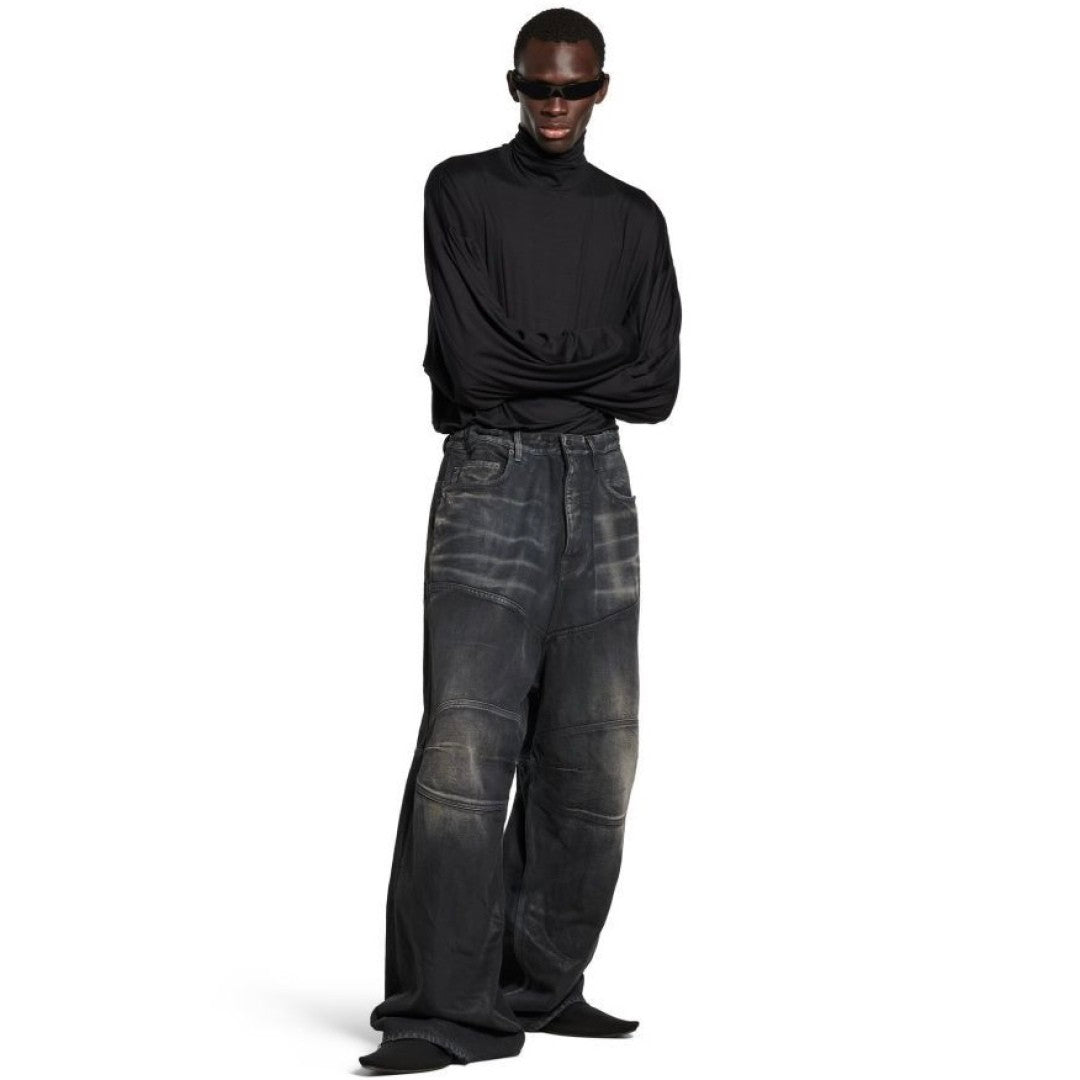 BLCG 2025ss Men's Loose Fit Waxed Denim Jeans Long Pants Trousers #82551A