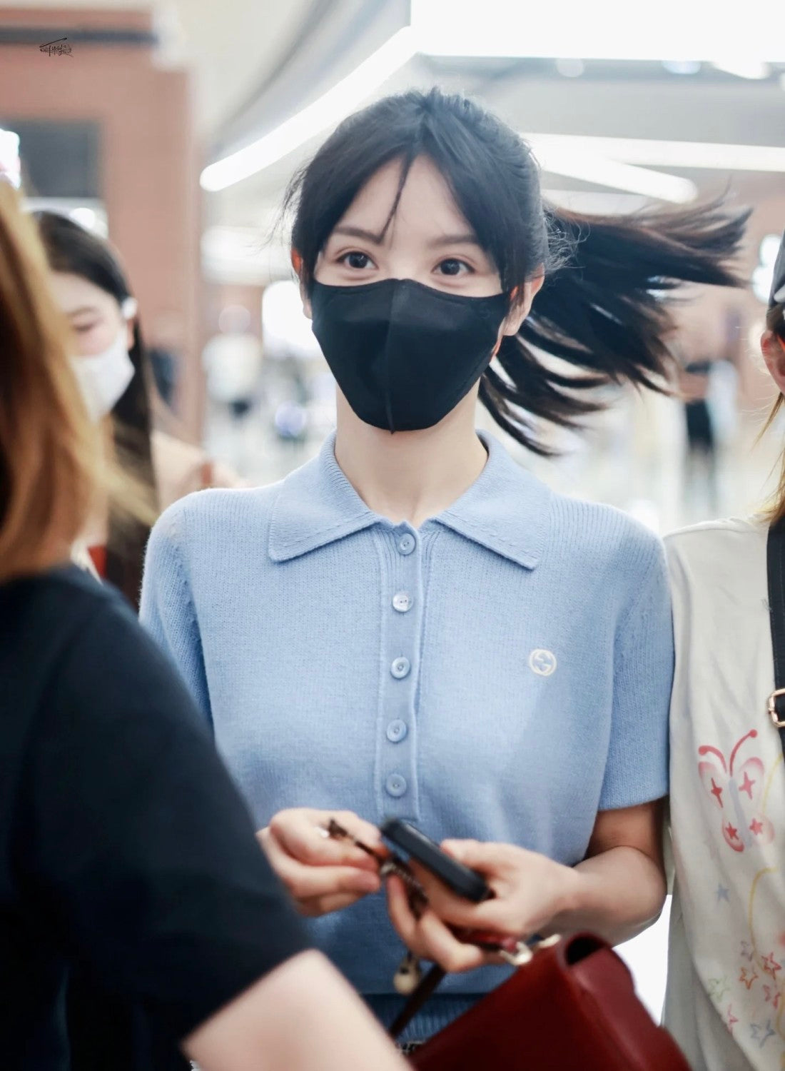 Women's Spring And Summer Blue Short-sleeved T-shirt Double G Logo Knitted Polo Shirt Buttons Fashion Casual Tops #71481