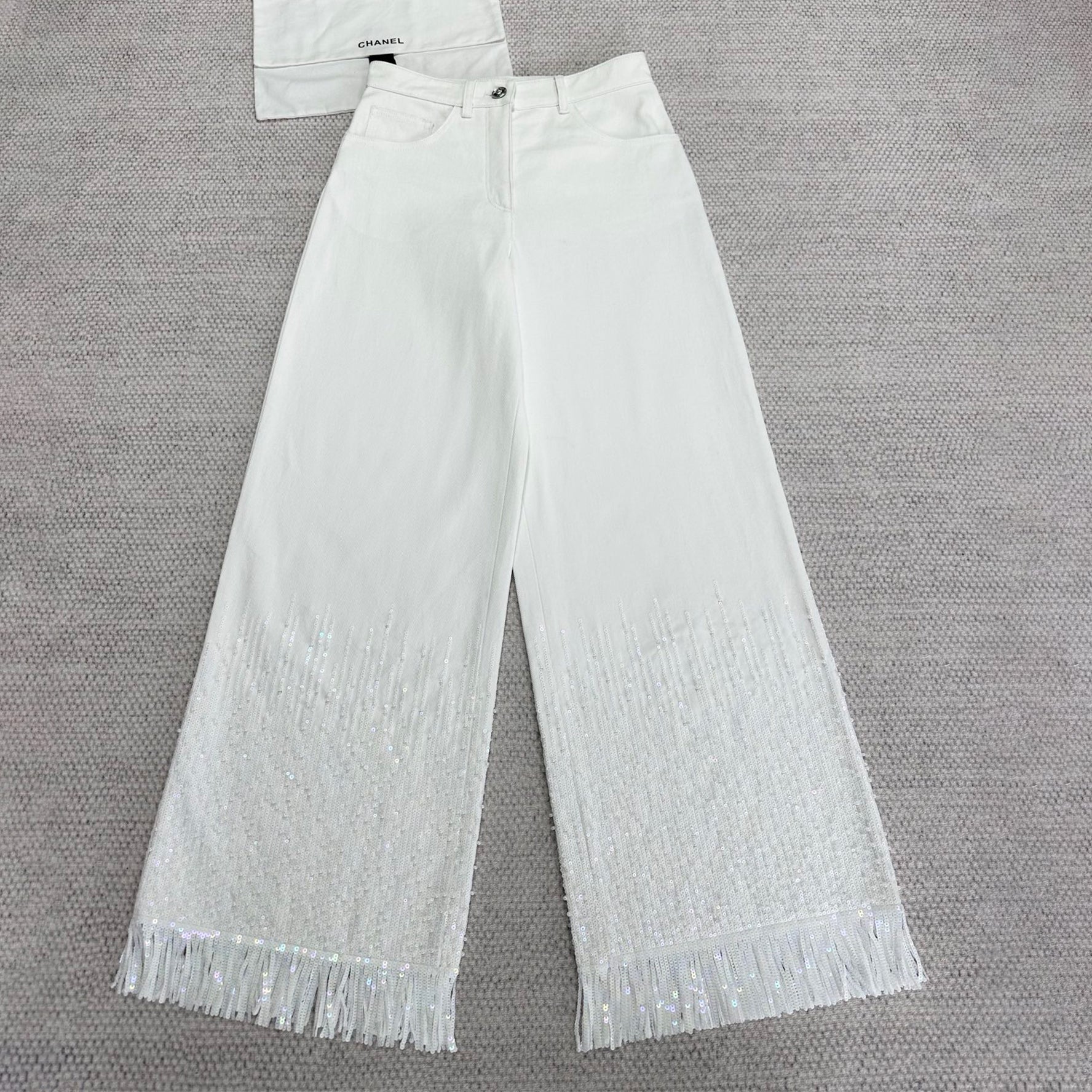 Women's Spring And Autumn Tassel Bead Embroidery Solid Color Wide Leg Pants Casual Straight Jeans Pants Ngvp #1669