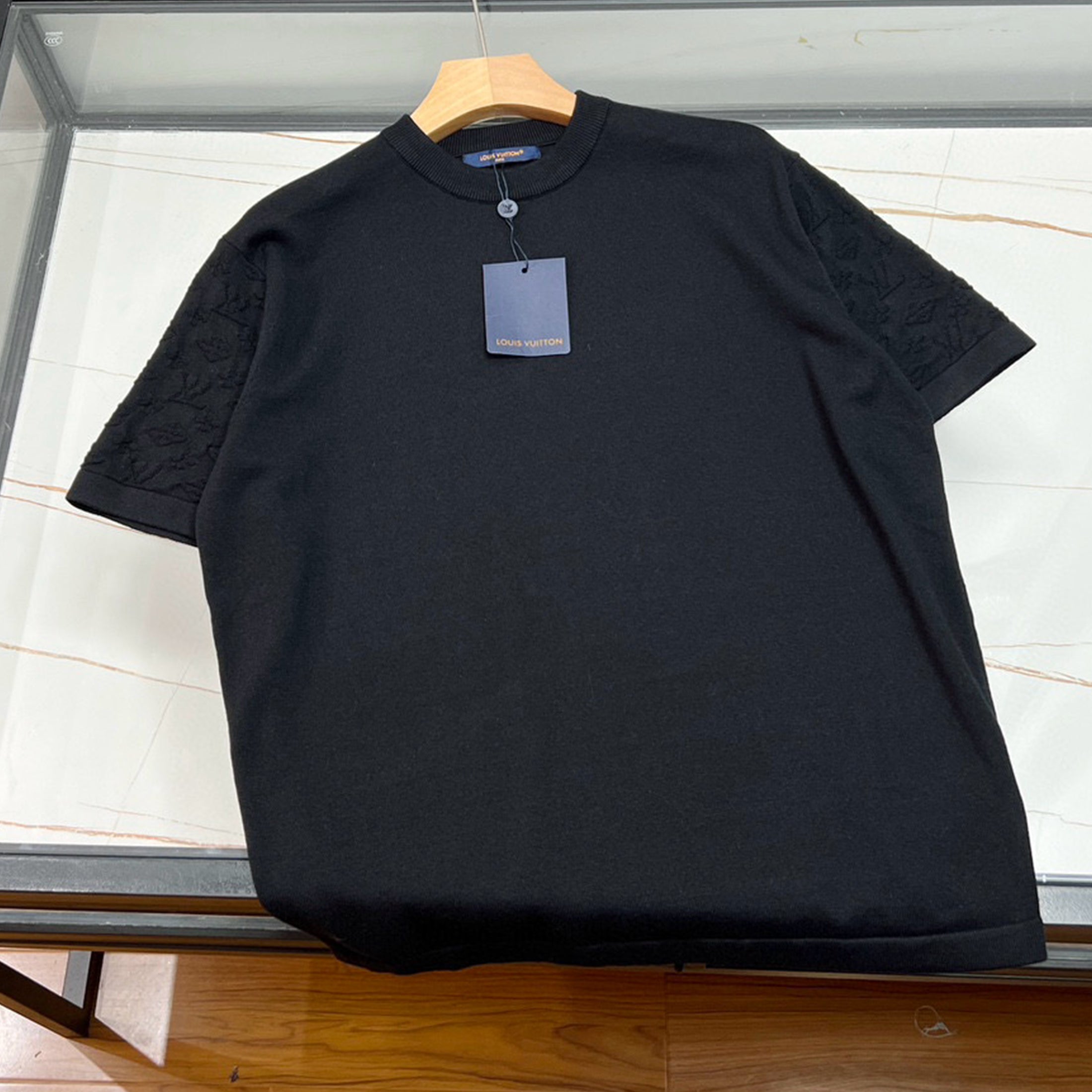 Men's Spring And Summer Jacquard Knit Round Neck Short Sleeve Solid Color Senior Casual Loose Cotton T-shirt #98721