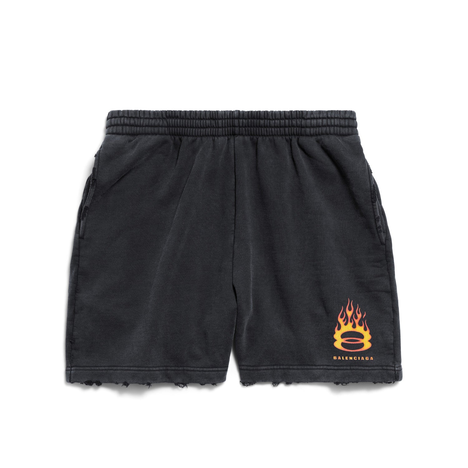 Men's Summer Flame Letter Black Stretch Mid Waist Cotton Shorts Pants #99535