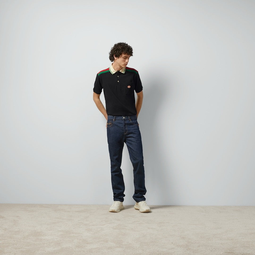 GG Men's Summer Colorblocked Stripe Trim Cotton Polo Neck Short Sleeve T-Shirt #98685