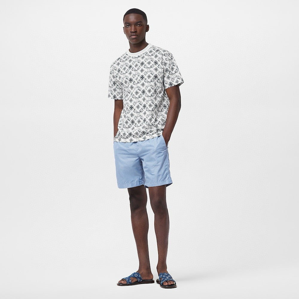 Men's Summer Solid Color Logo Full Print Drawstring Elastic Waist Casual Shorts Pants #98982