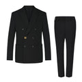 Men's Spring And Fall Black Wool Twill Double Breasted Blazer Jacket Casual Pants Suit Set #98626