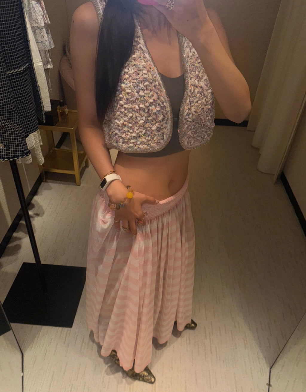 Women's Spring/Autumn Sequin Rhinestone Trim Logo Cardigan Solid Color Sleeveless Vest Ngvp #2267