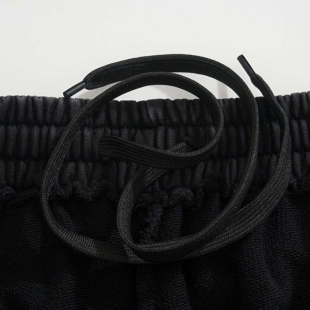 Men's Summer Flame Letter Black Stretch Mid Waist Cotton Shorts Pants #99535