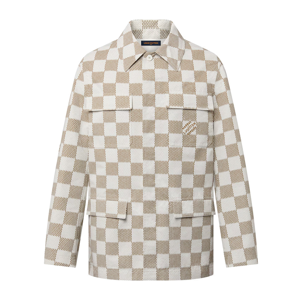 Men's Fall And Winter White Checkered Lapel Single Breasted Pocket Long Sleeved Jacket #72775