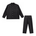 Men's Spring And Autumn Nylon Lapel Single-Breasted Long-Sleeved Shirt Casual Trousers Pants Suit Set #97887