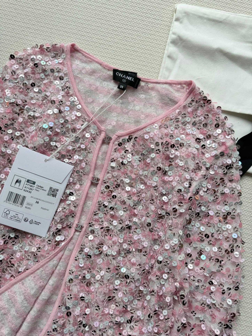 Women's Spring And Summer Sequin Design Round Neck Single-breasted Pink Long sleeved Knit Sweater Jacket #73656