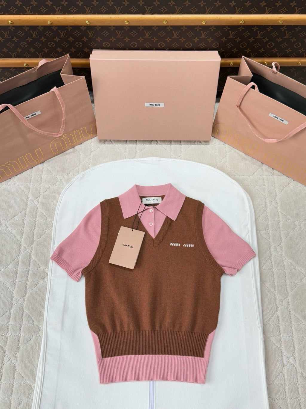 Women's Colorblocked Knit Loose Short Sleeve Polo Neck Knit Sweater #76256