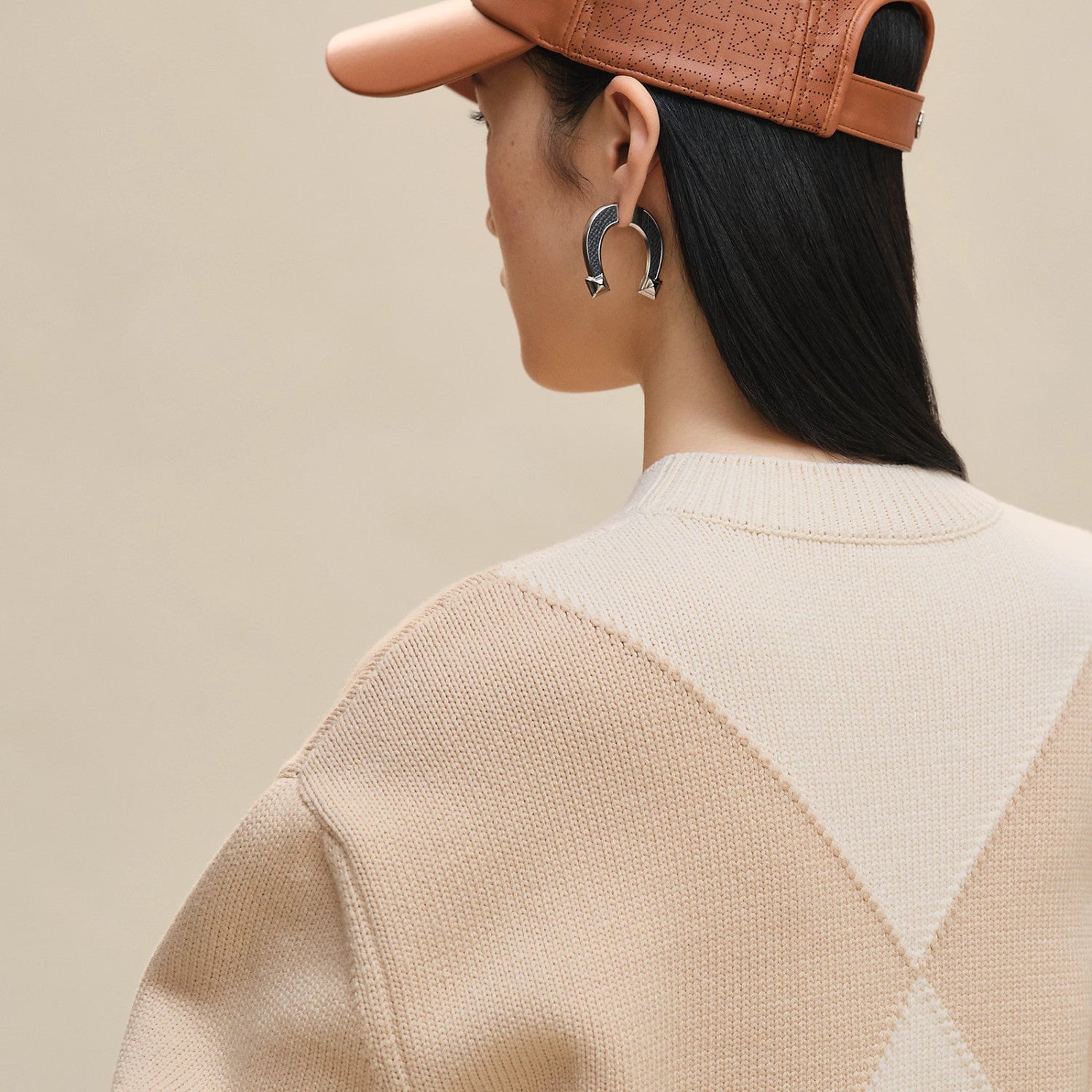 Women's Badge Embroidered Spring. Autumn. And Winter Color-Blocked Round Neck Knitted Cotton Long Sleeve Sweater Ngvp #2134