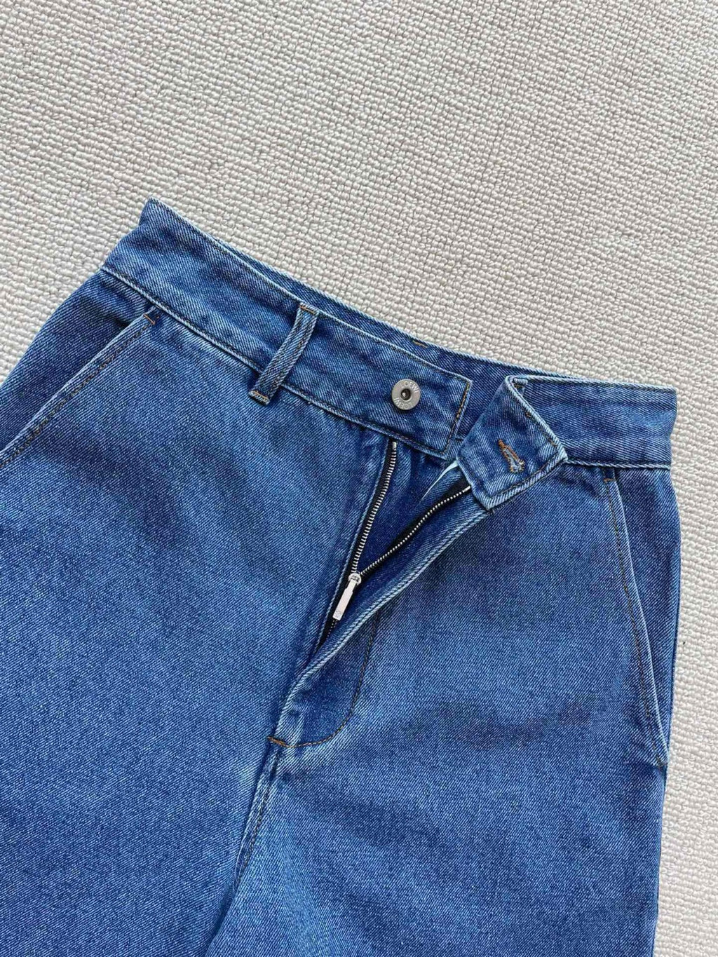 Women's Summer Blue Logo Label Straight Button Down Denim Shorts #72349