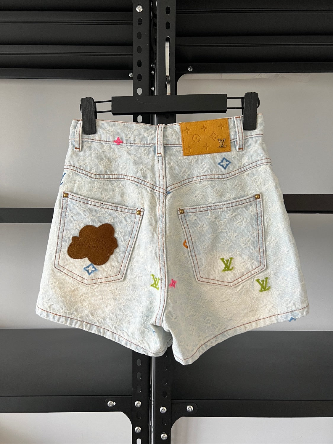 Women's Summer Embroidered Letter Print Solid Color Denim Shorts #75664
