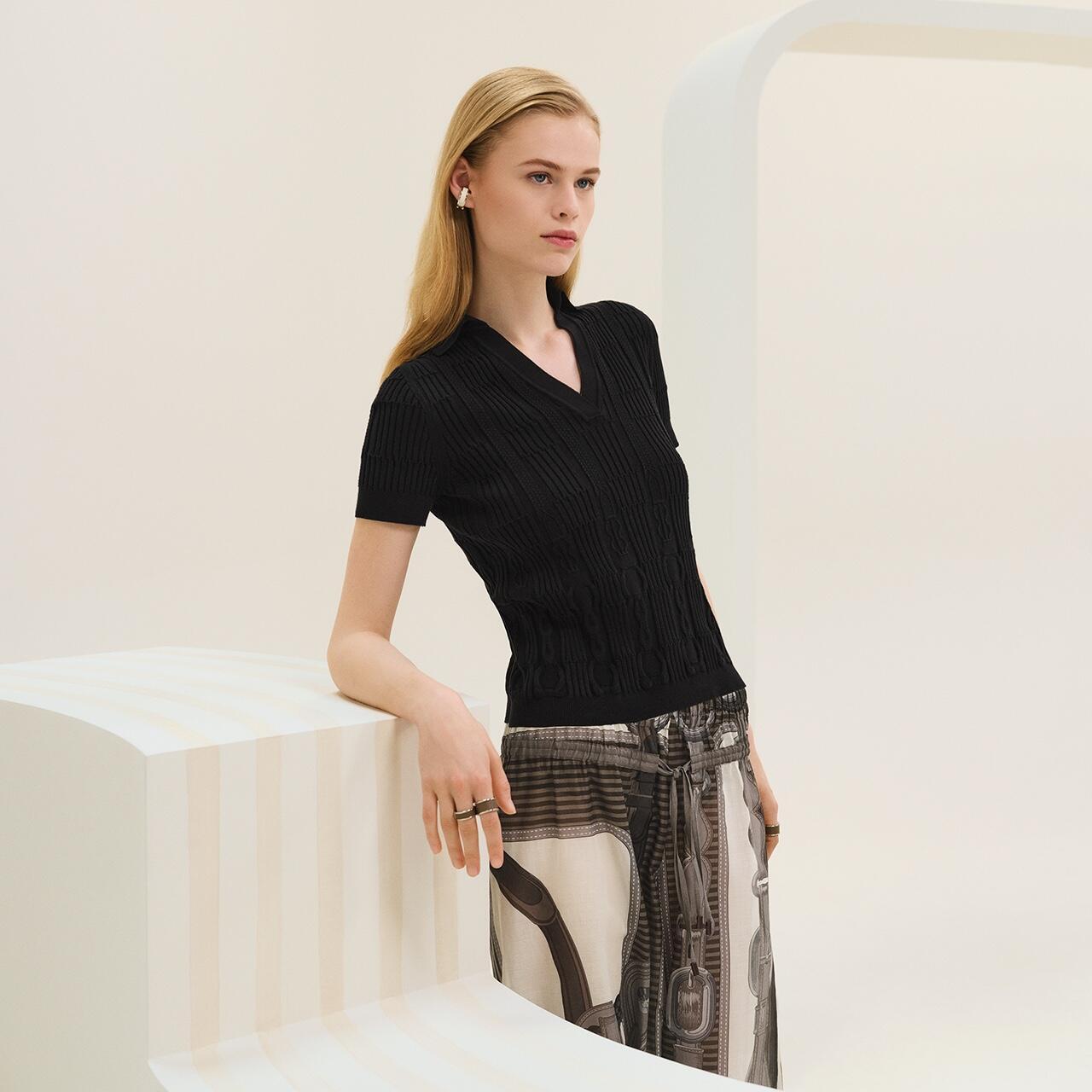 Women's Knitted V-neck Spring. Autumn And Winter Silk Cotton Blend Short Sleeve Pullover Top Solid Color Sweater Ngvp #1394