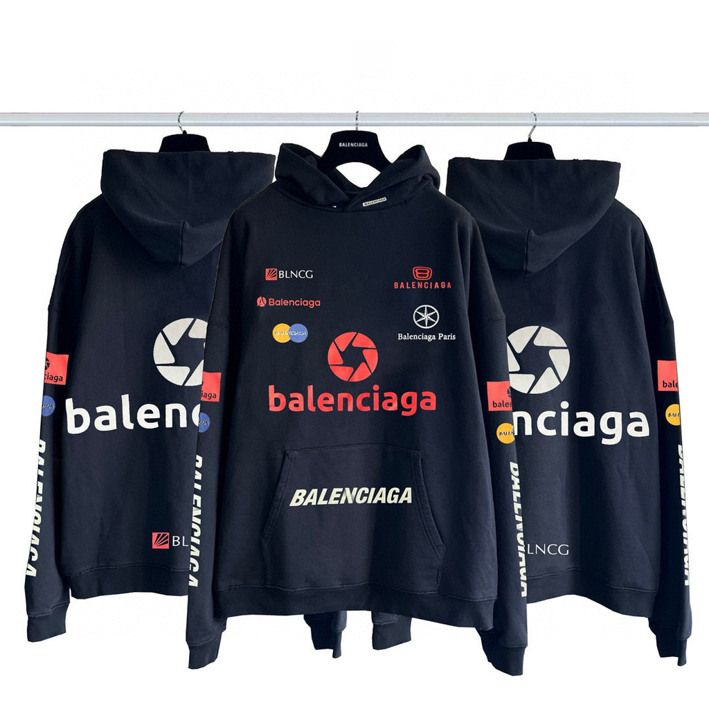 Men's Spring and Autumn Letter Logo Pattern Printed Loose Fit Black Hooded Sweatshirt Pullover #98415