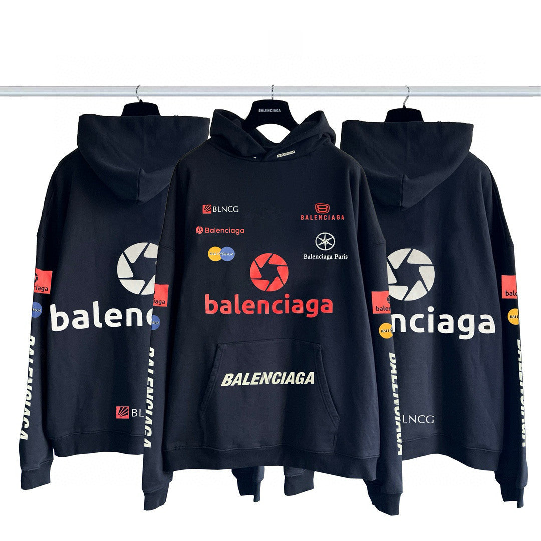 Men's Spring and Autumn Letter Logo Pattern Printed Loose Fit Black Hooded Sweatshirt Pullover #98415