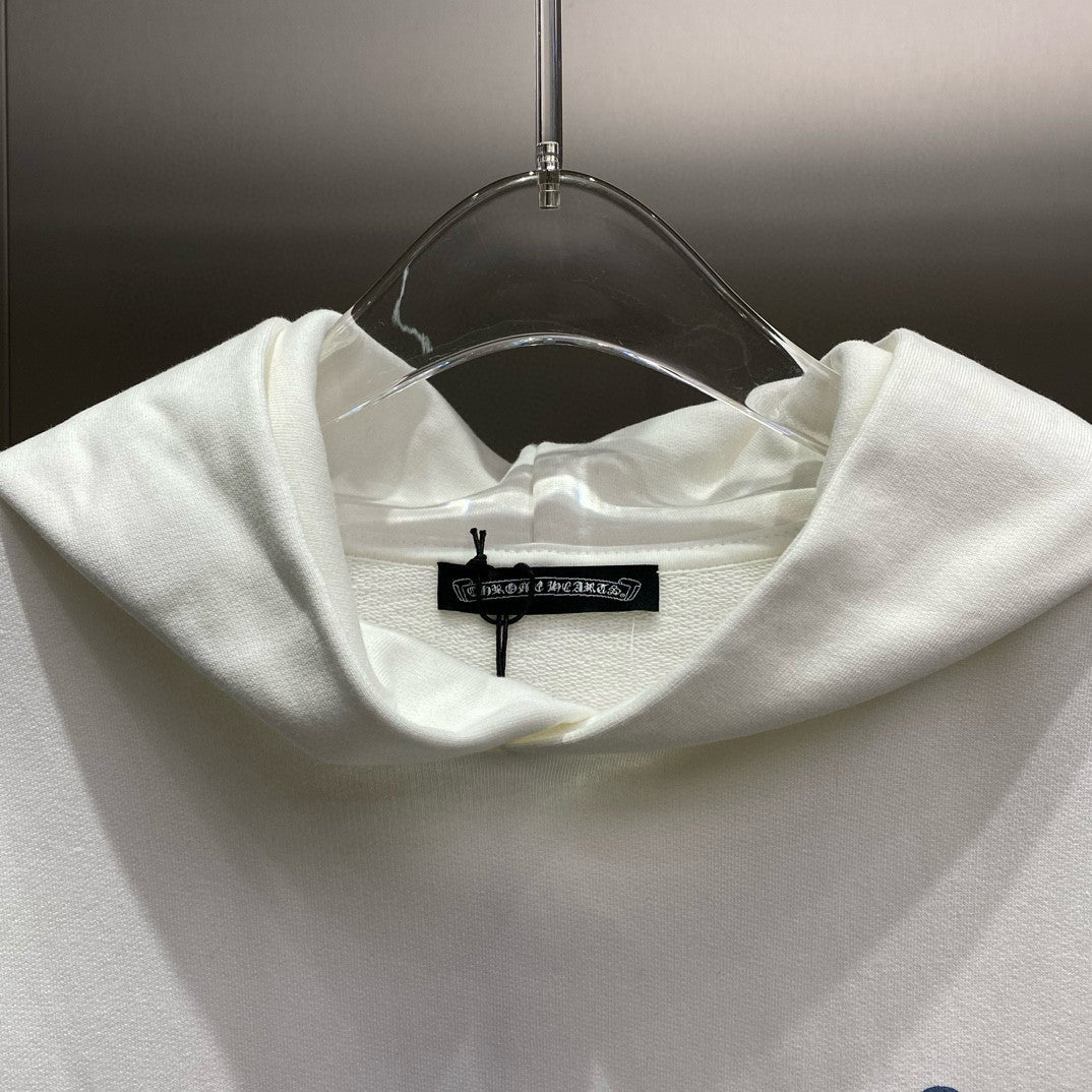 Men's and Women's Spring and Fall White Cotton Hooded Sweatshirt Pullover #98414