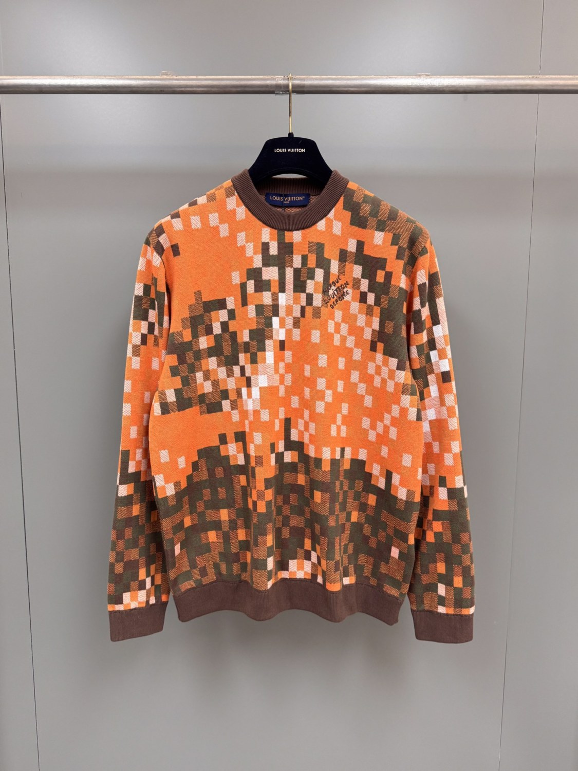 Men's LV LOVERS DAMOFLAGE Jacquard Embroidery Cotton Round Neck Spring and Autumn Long Sleeve Pullover Sweater #71721