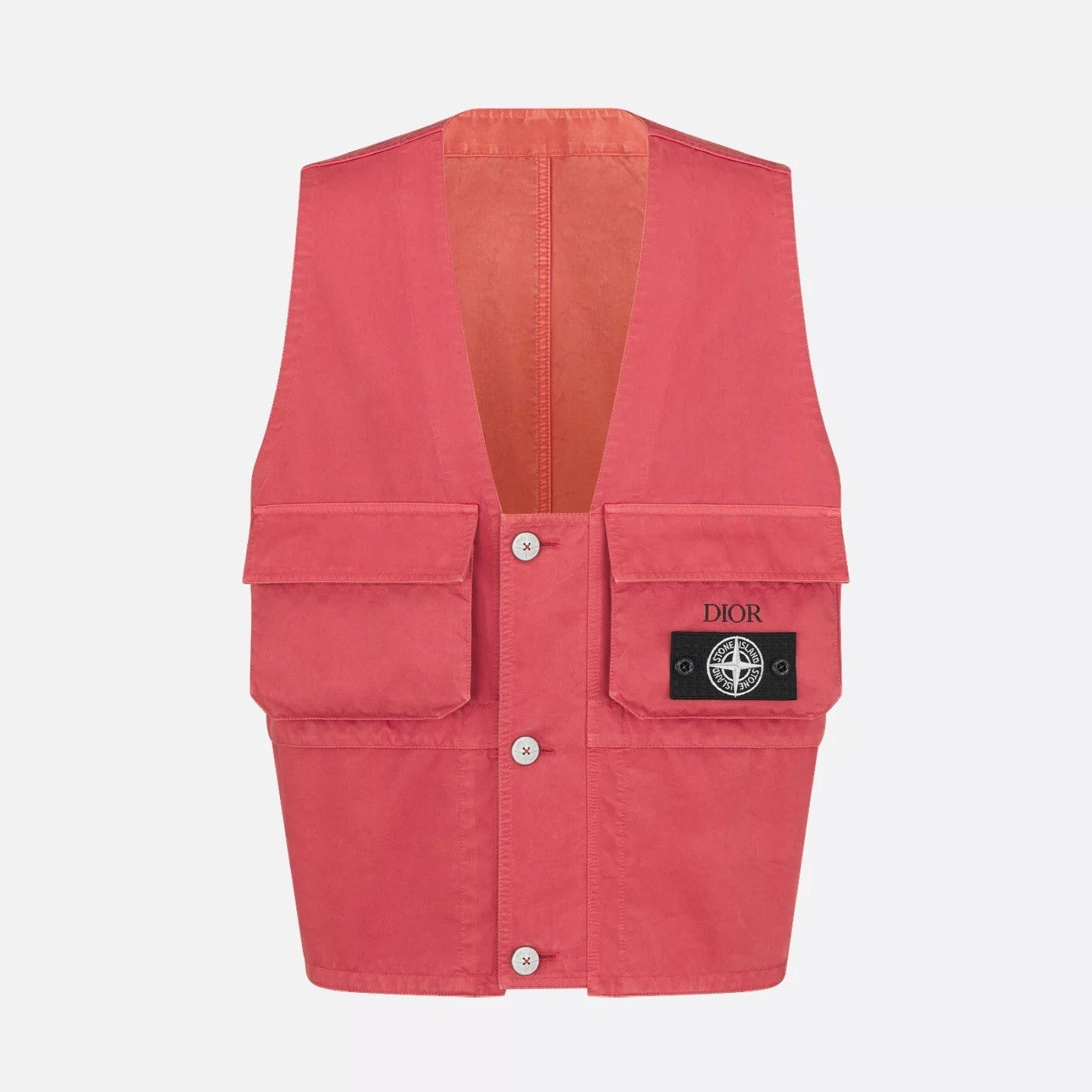 X Stone Island Men's Solid Color Letter Logo Patch V-Neck Single Breasted Cotton Vest Jacket #72812