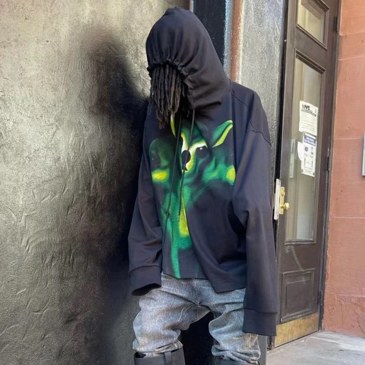 Anonymous Club Men's Women's Spring And Autumn Fashion High Street Printed Sweatshirt Hooded Trend Casual Black Hoodie Ngvp #7765