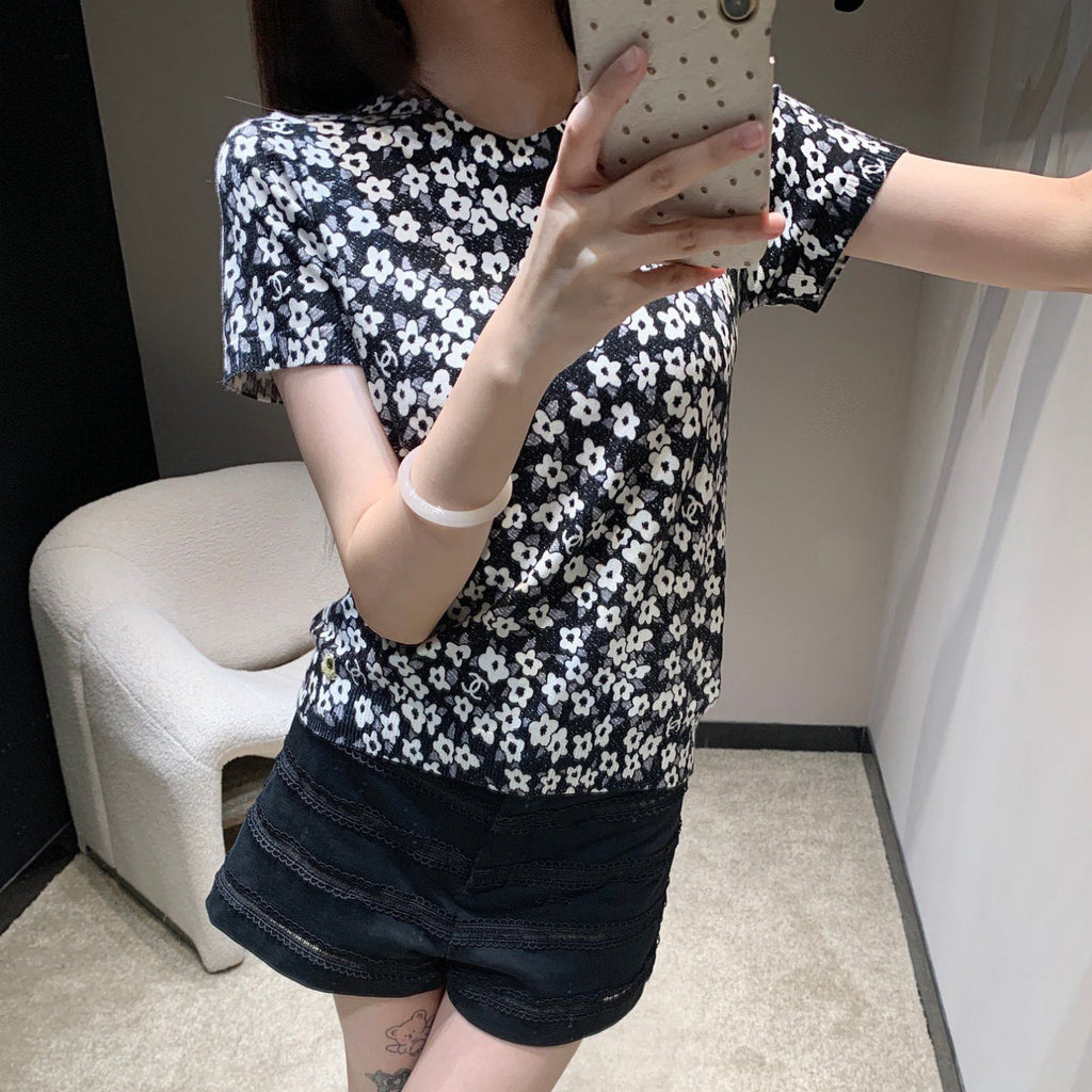 Women's Summer Floral Pattern Printed Round Neck Short Sleeve T-Shirt #736578