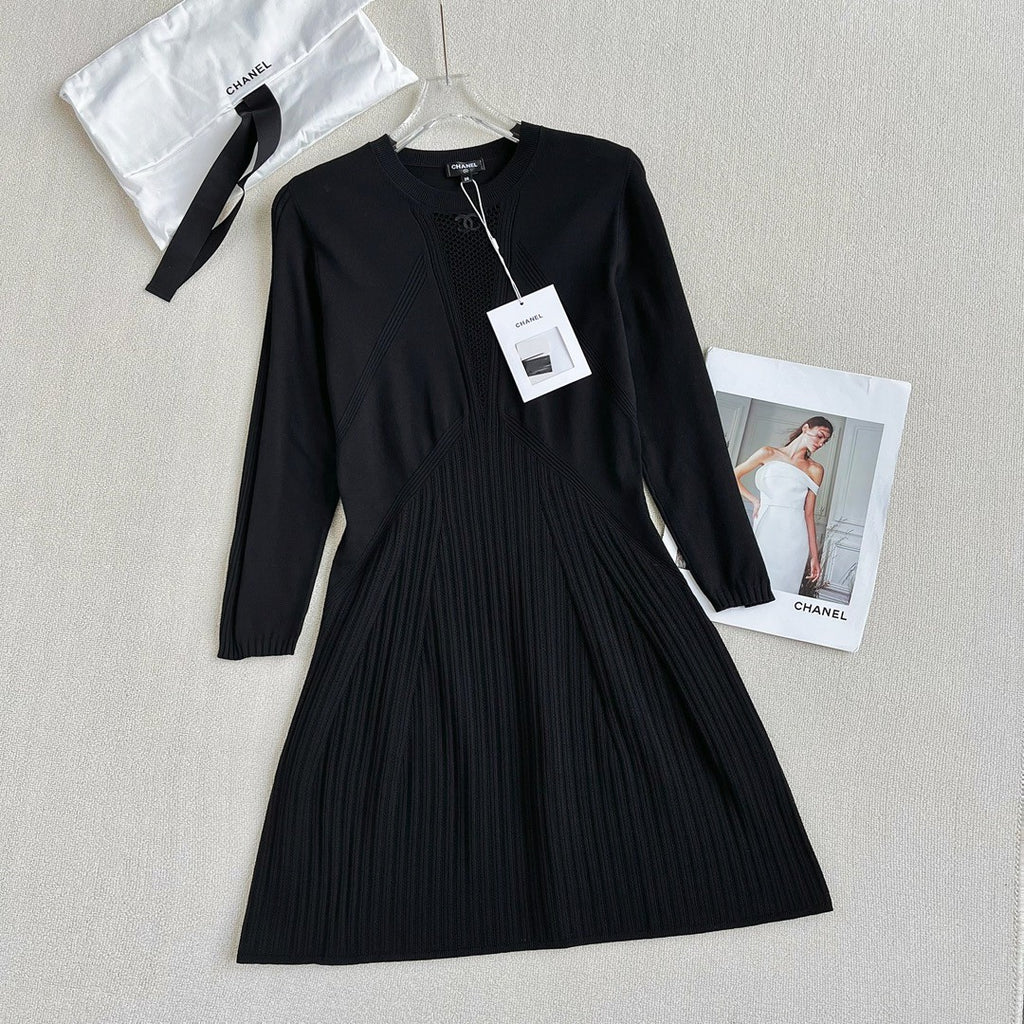 Women's Spring/Summer Solid Color Hollow Knit Long Sleeve Dresses #73328