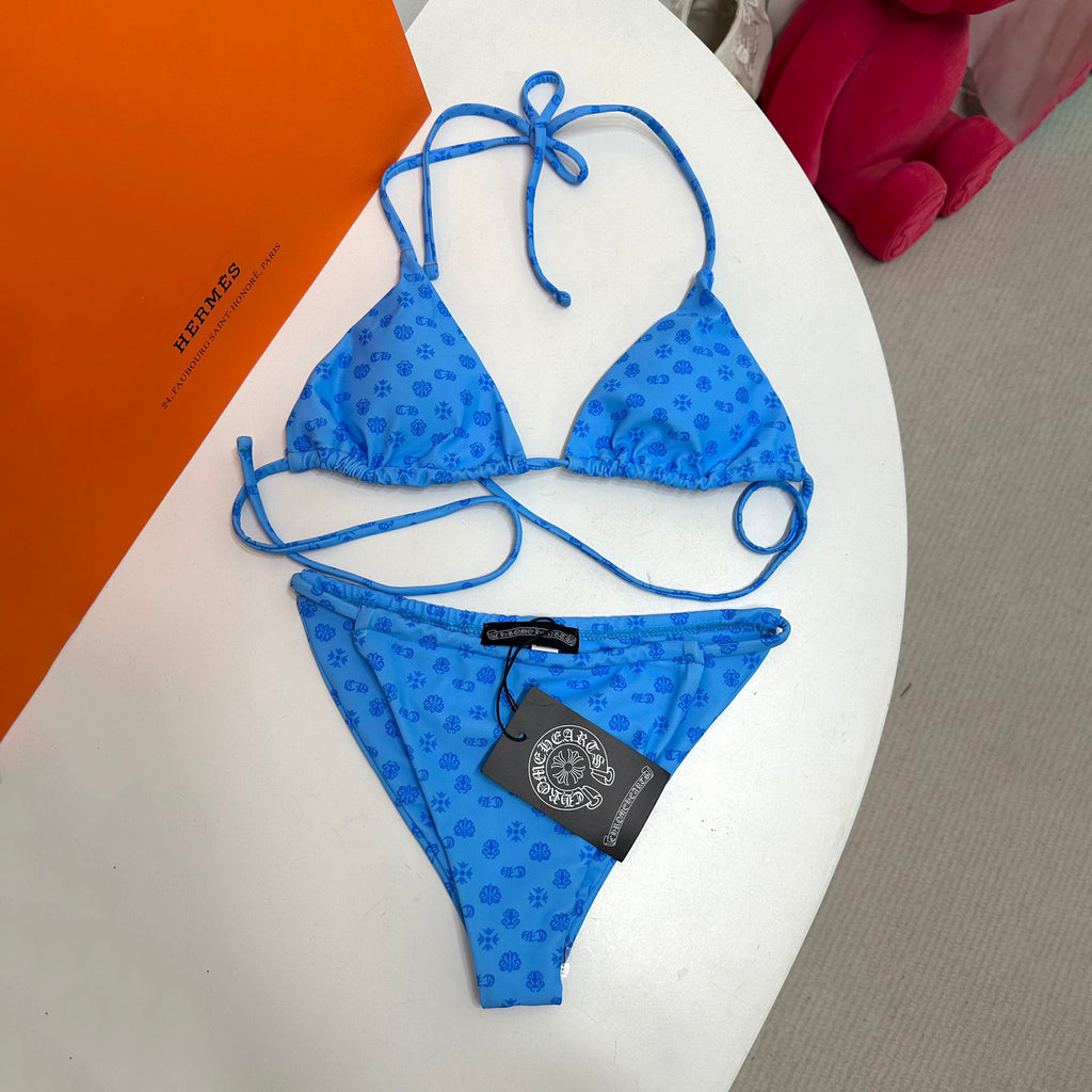 Women's Summer Logo Print Solid Color Stretch Knit Bikini Swimsuit Set Suit #72288