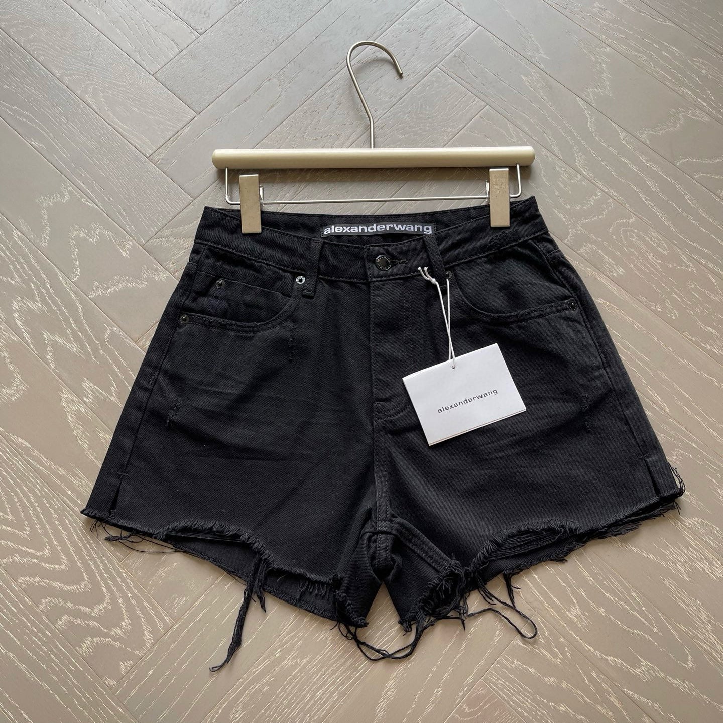 Women's Summer Washed Solid Colour Worn Raw Edge Denim Shorts #76852